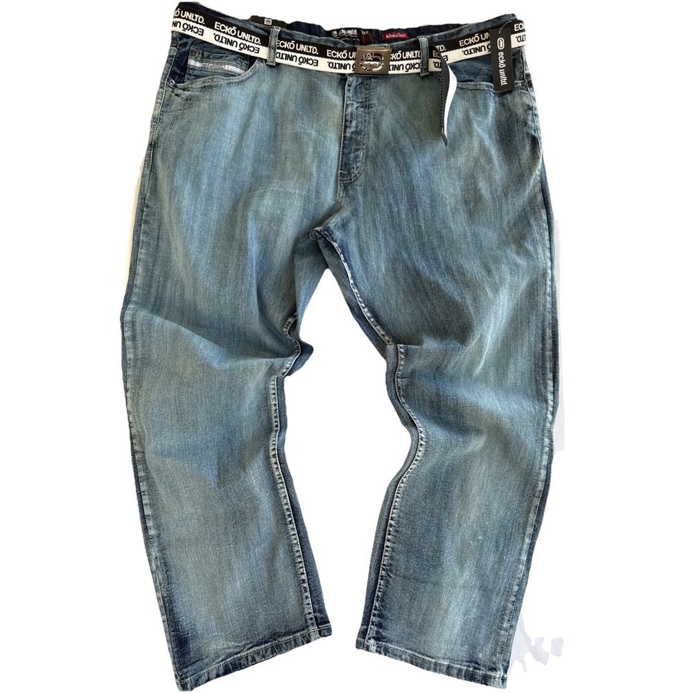 New Ecko Unltd Jeans Loose Leg Athletic Fit Y2k Hip Hop Denim Men's 46 Belted